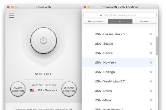 ExpressVPN screenshot: Connect to a U.S. server location to access Southwest Airlines from abroad.