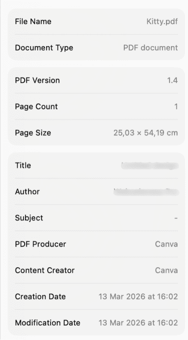A PDF file metadata.