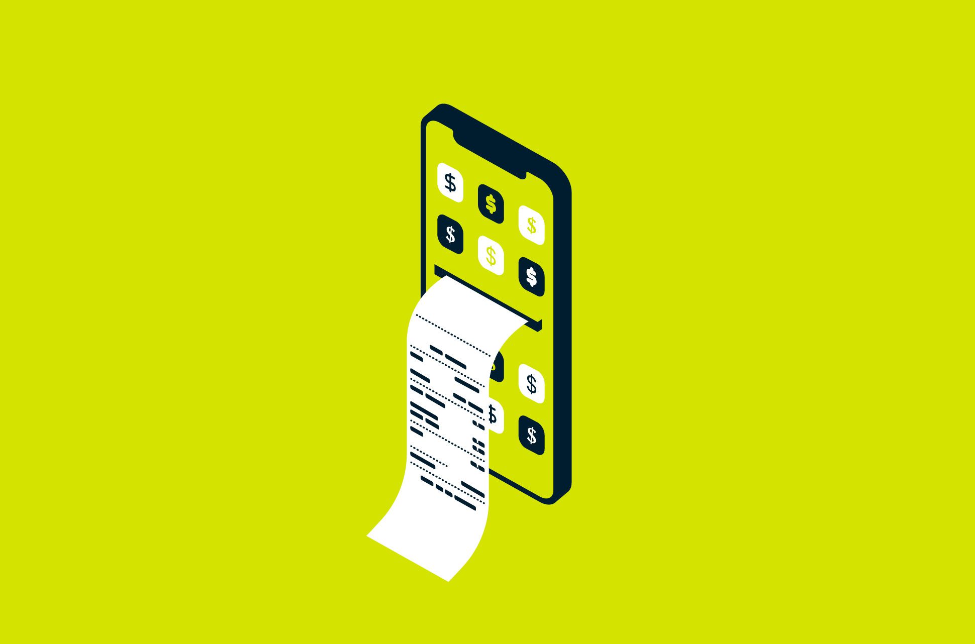 Smartphone with a receipt coming out of the screen.