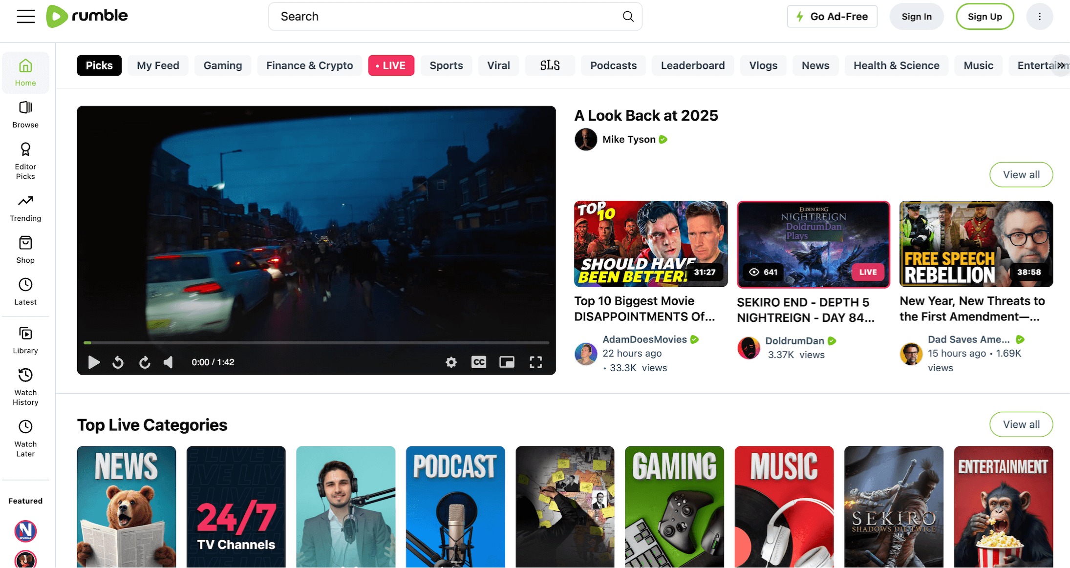 A page of video recommended on Rumble.