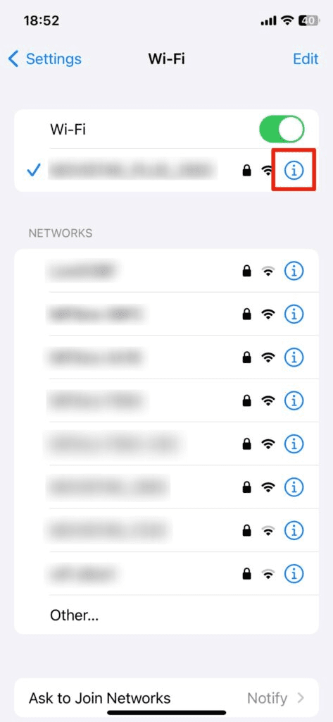 Tap The ‘i Icon Next To Your Network