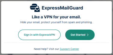 The start of the ExpressMailGuard sign-up process, logging in with an ExpressVPN subscription.