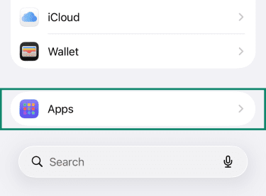 iPhone Settings screen showing the Apps option.