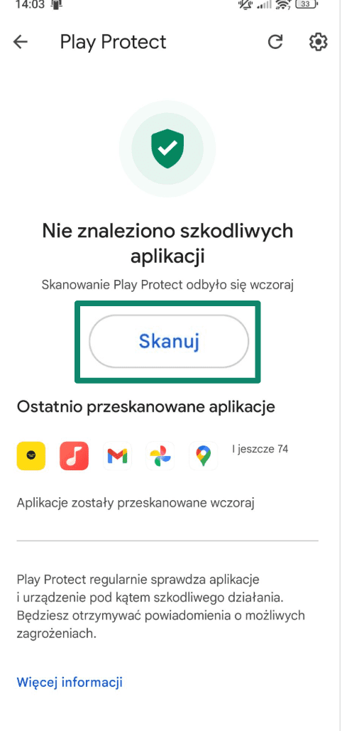 Play Protect screen with Scan button highlighted.