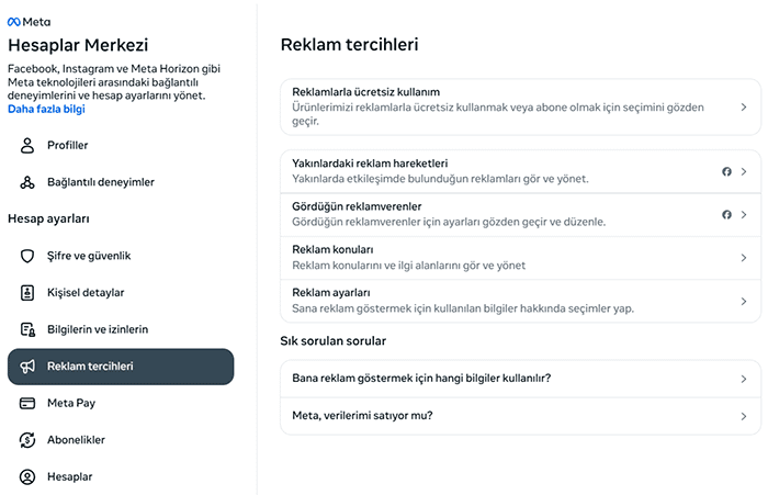 Facebook Ad preferences settings.