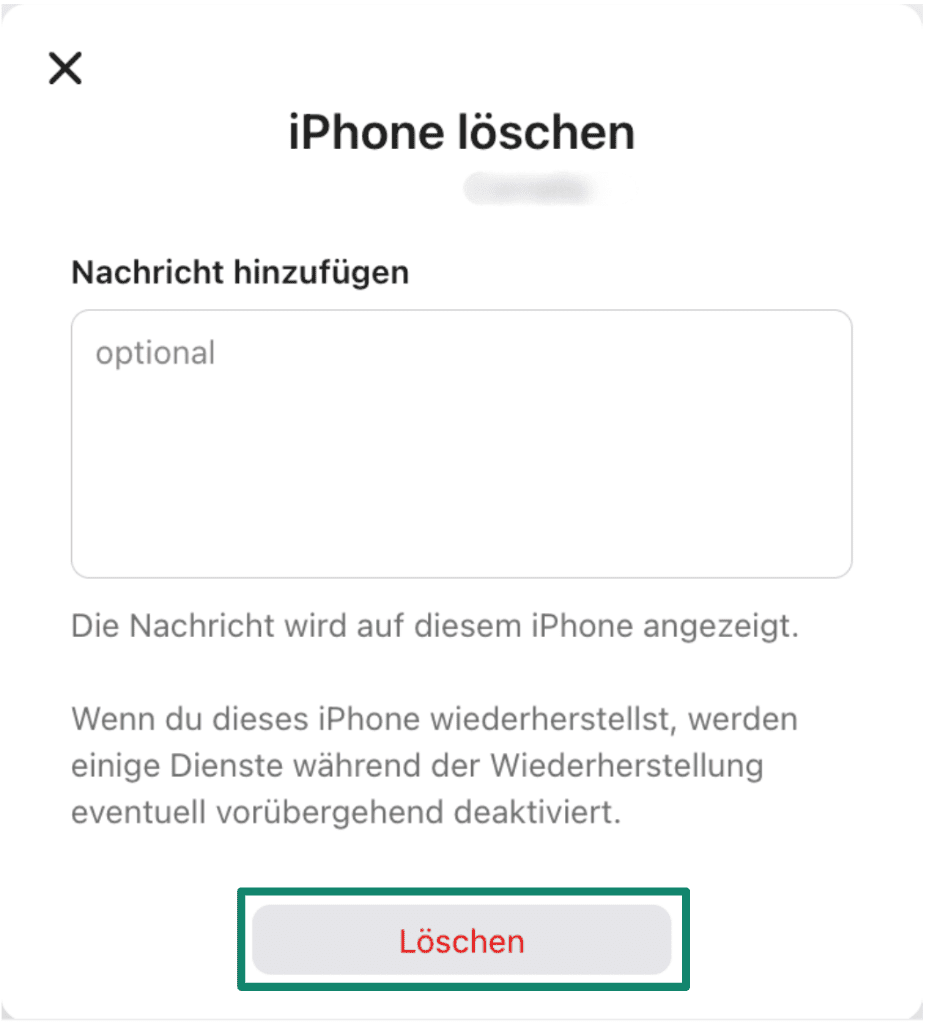 A confirmation prompt asking to 'Erase this iPhone?', warning that all content will be permanently deleted and the device will no longer be trackable.