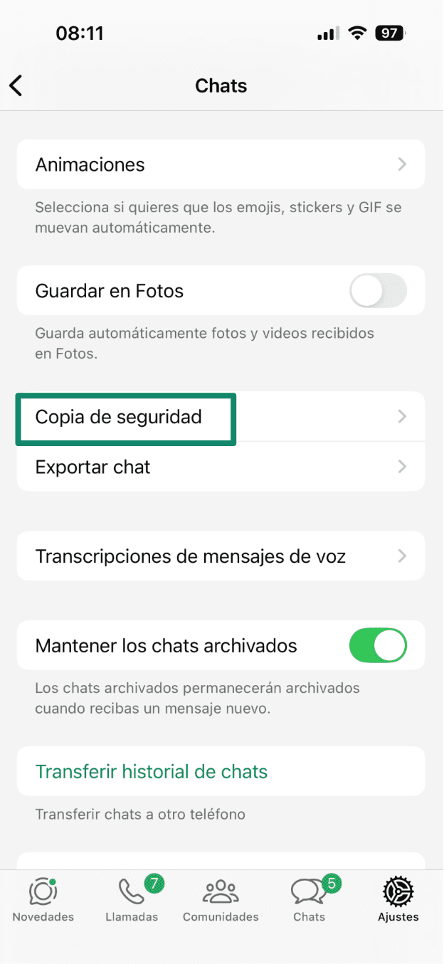 Tap On Chat Backup Es