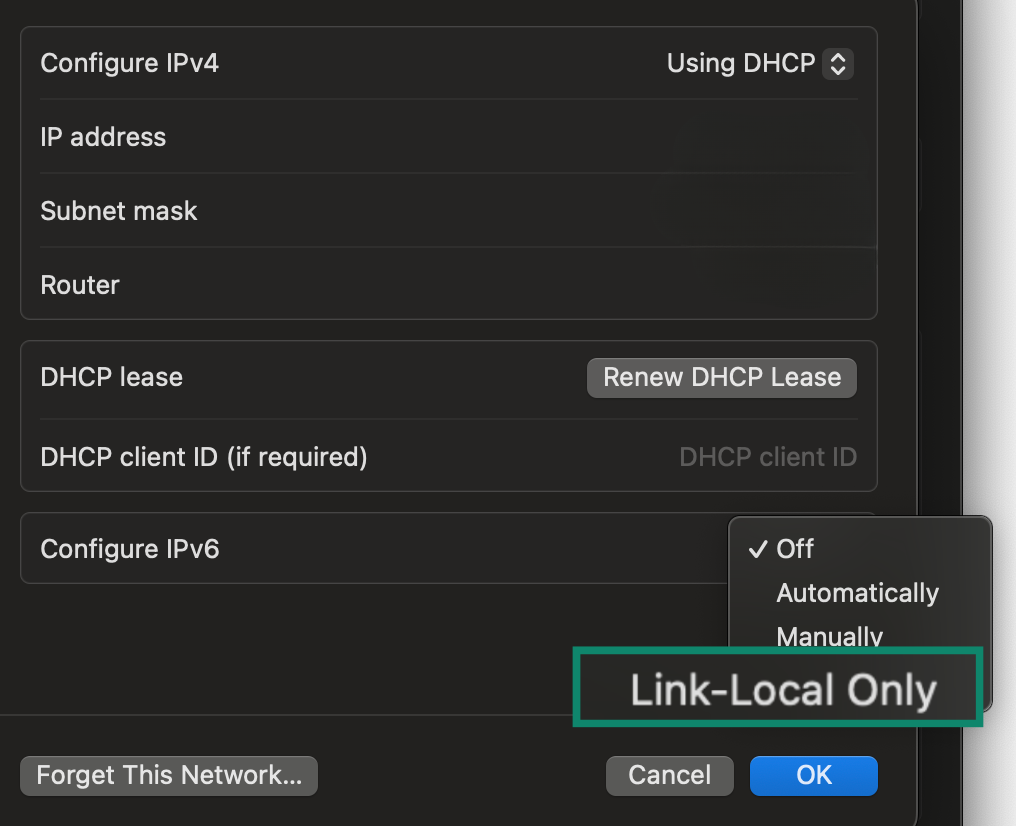 How to enable or disable IPv6 in macOS settings.