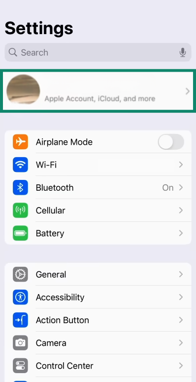 The Settings menu on an iPhone.