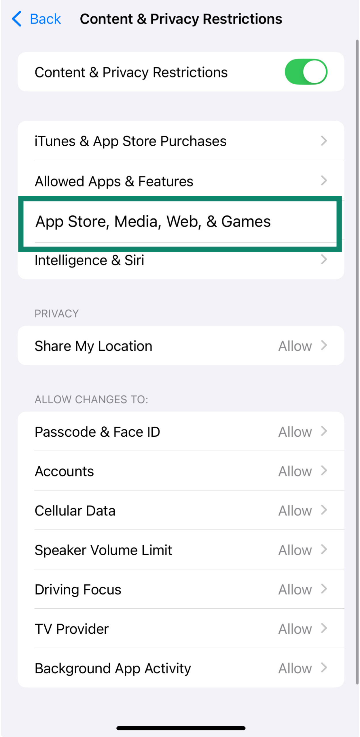 App Store and media restrictions in iPhone parental controls