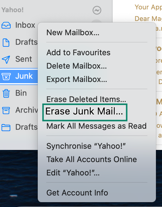 Apple Mail's showing how to delete Junk emails.