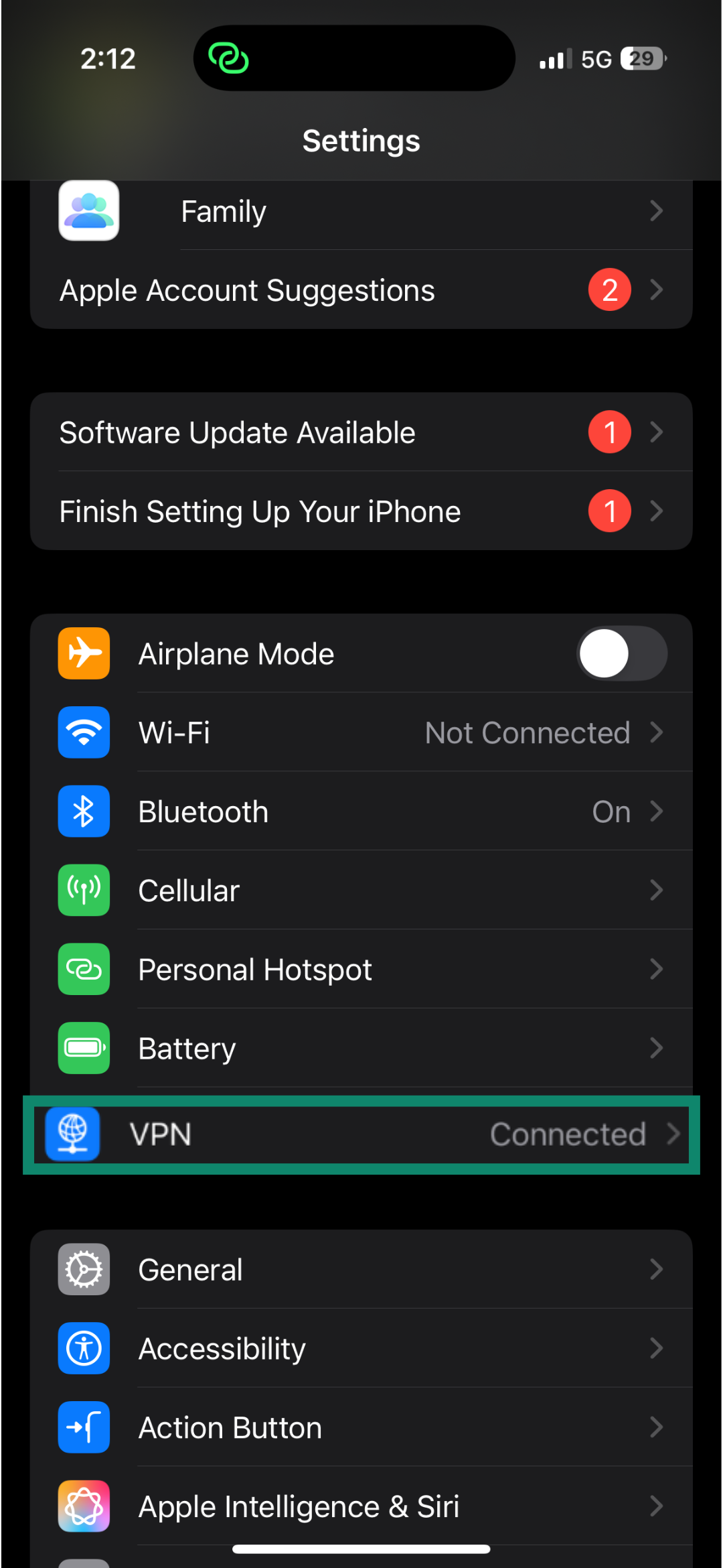 iPhone's Settings menu with the VPN option highlighted.