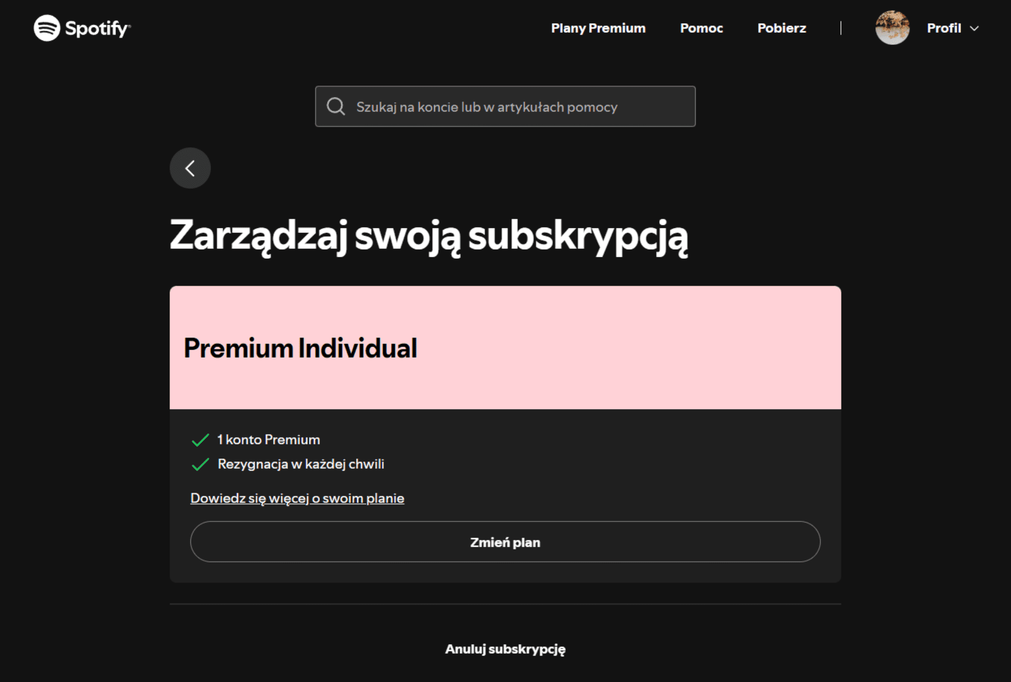 Select Cancel Subscription Pl
