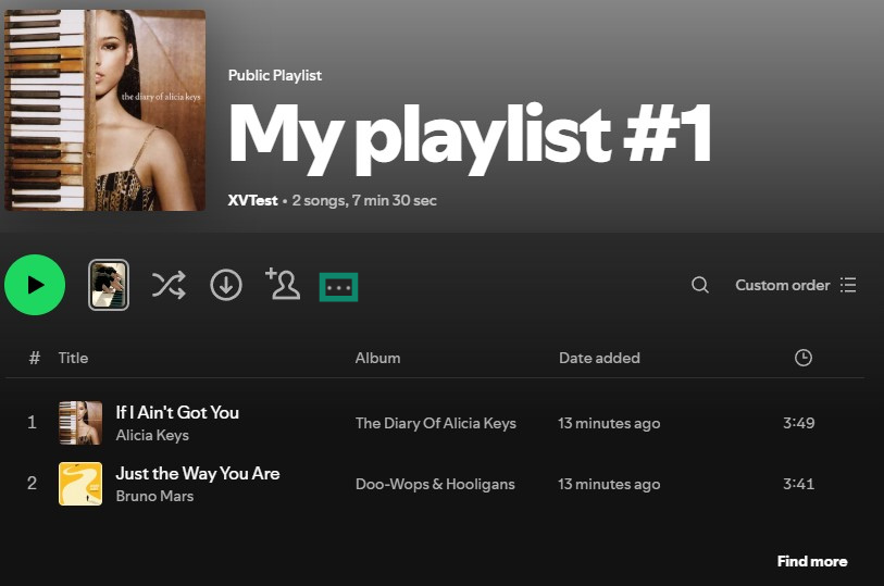 Spotify playlist highlighting the button to open the options menu.
