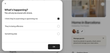 Airbnb Messages screen showing how to report a message.