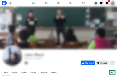 Screenshot of a Facebook profile page with the three horizontal dots menu highlighted.