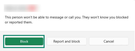 Confirmation screen allowing you to block a contact.