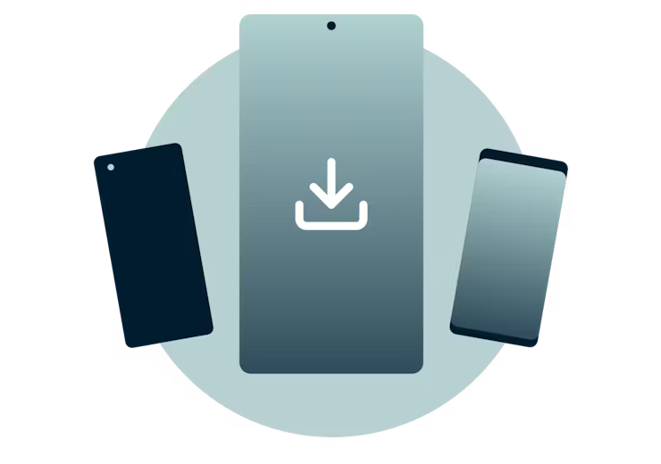 Descargue la aplicación ExpressVPN para Android. Dispositivos Android con signo de descarga.