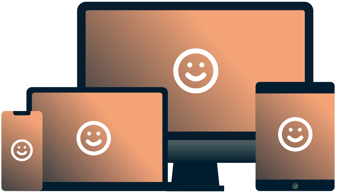 Üzerinde gülen yüzlü çeşitli cihazlar.