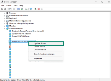 Screenshot of Update driver option in Windows 11
