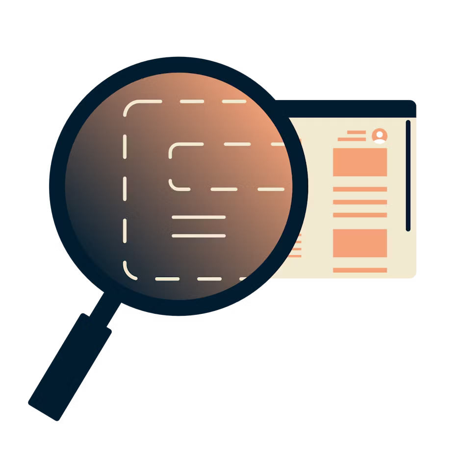 Lupa sobre un navegador que muestra información encriptada.