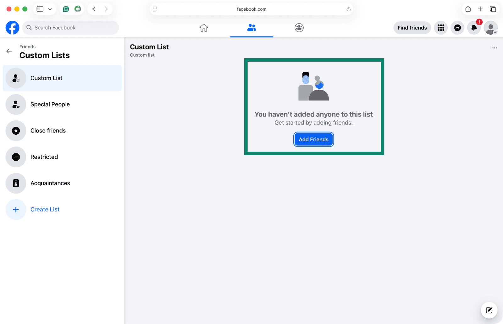 Adding people to a custom friends list on Facebook.