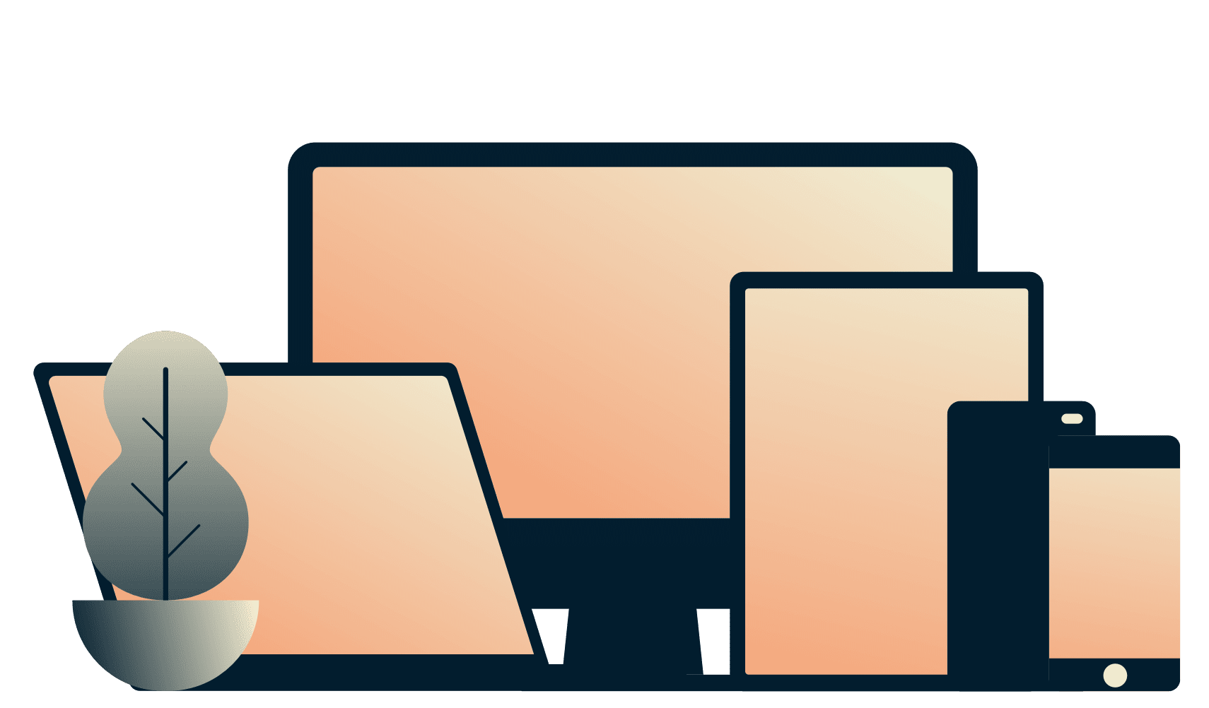 Des téléphones portables, une tablette, un ordinateur portable et un ordinateur de bureau, tous exécutant ExpressVPN simultanément.