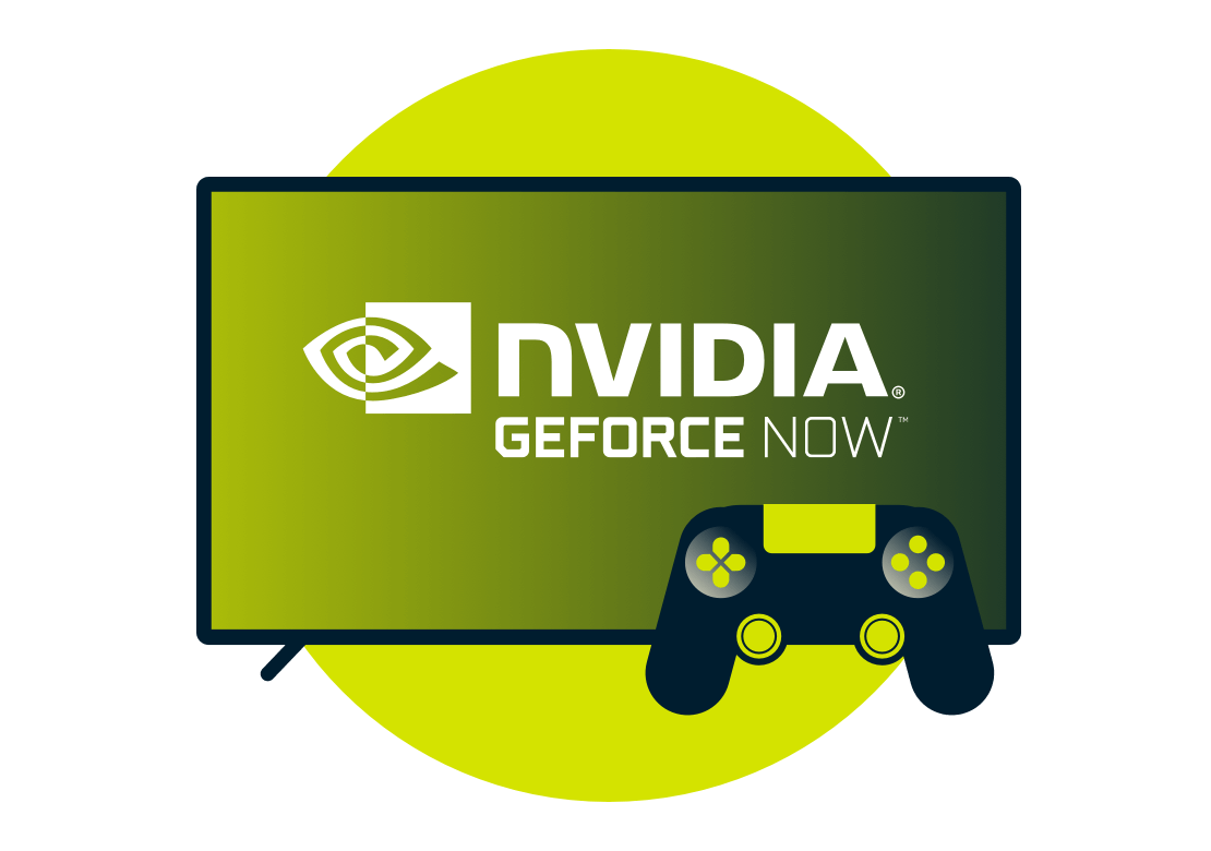 Logo Nvidia GeForce Now sur un écran avec une manette
