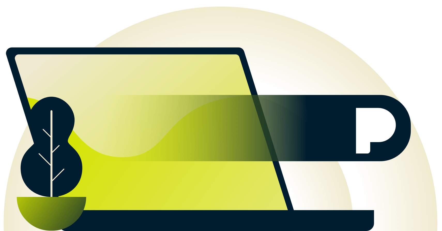 Icona del gesto con l'icona di pandora che passa davanti a un computer portatile