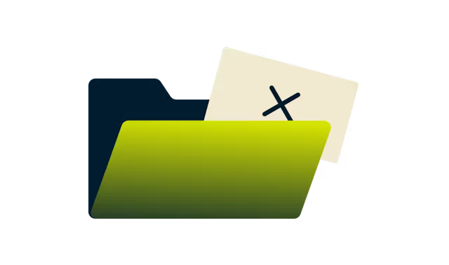 Avaa vihreä kansio ja paperi, jossa on ristimerkki.