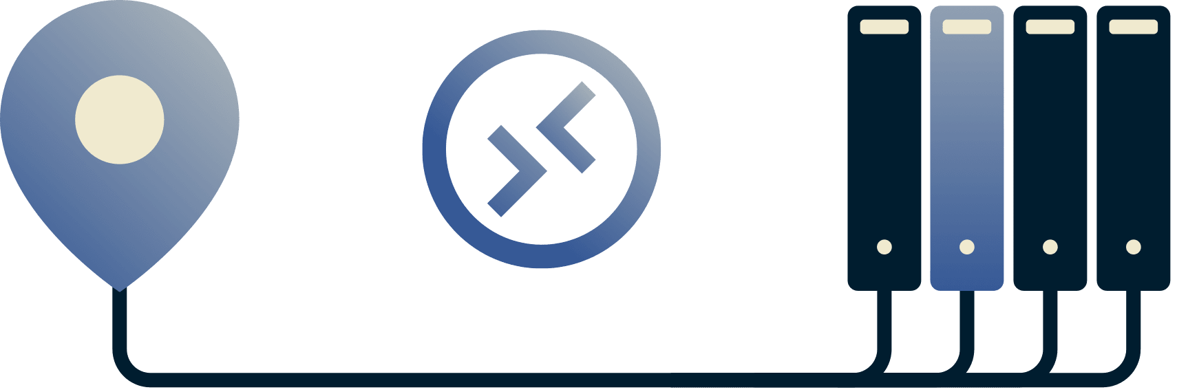 Schemat osoby podłączonej za pomocą zdalnego pulpitu do sieci biurowej.