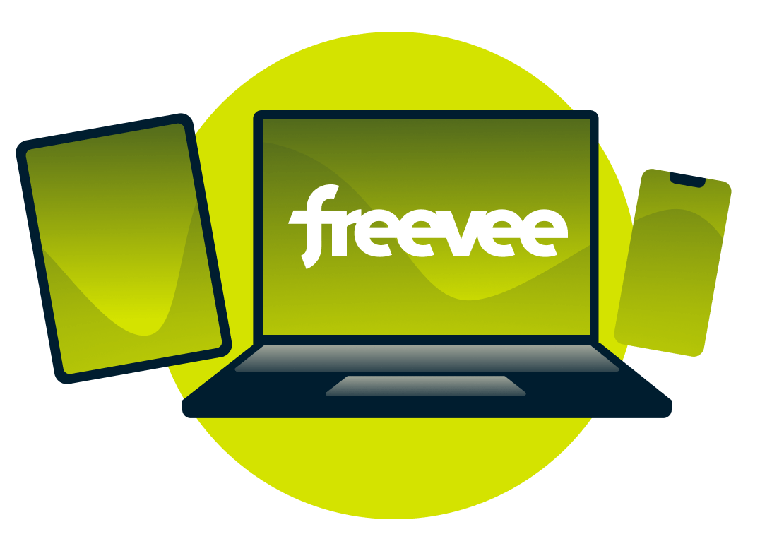 Laptop, Tablet und Smartphone mit Freevee-Logo.