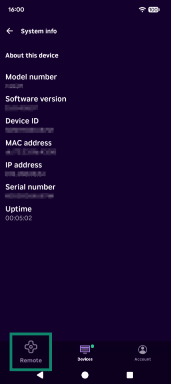"Remote" feature highlighted in the Roku mobile app.