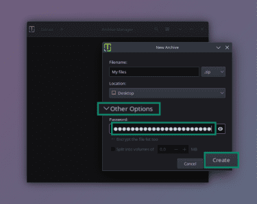 How to set up a ZIP password in Linux Archive Manager.