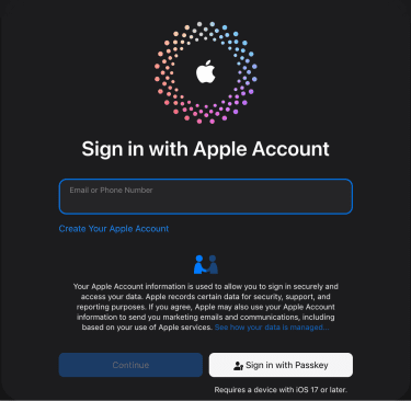 iCloud sign-in web page.