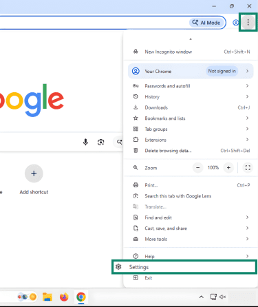 inding Chrome browser settings.