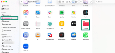 Accessing the Utilities menu on macOS.