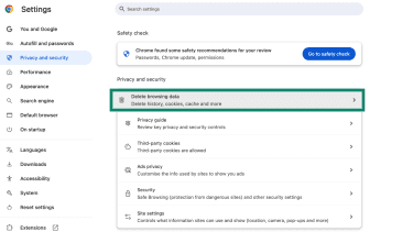 Google Chrome Delete browsing data.
