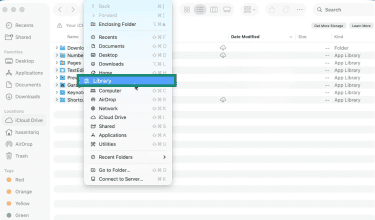How to go into Libraries from Finder on Mac.