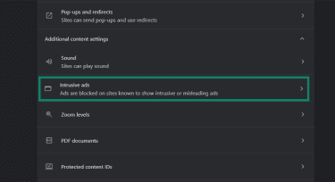 The "Instrusive ads" option in Google Chrome.