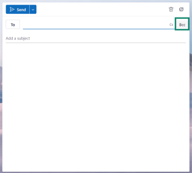 A new message window in Outlook, showing the Bcc button.