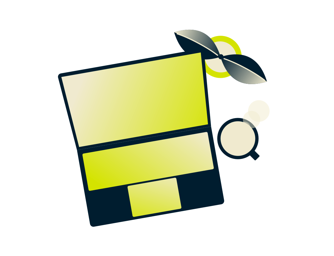 Egy laptop növénnyel és itallal.