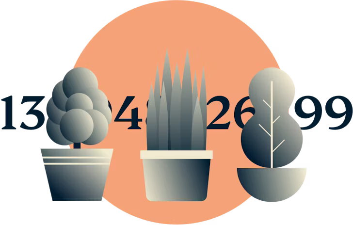 숫자 선을 덮고있는 세 개의 식물.