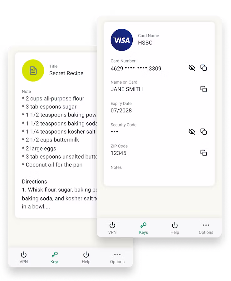 Notas seguras y tarjetas de crédito en Keys.